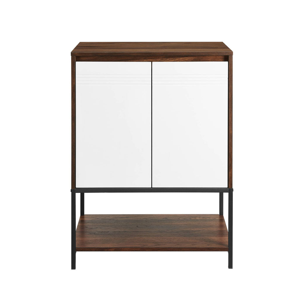 2 Door Accent Cabinet with Lower Shelf Dark Walnut Solid White L36443