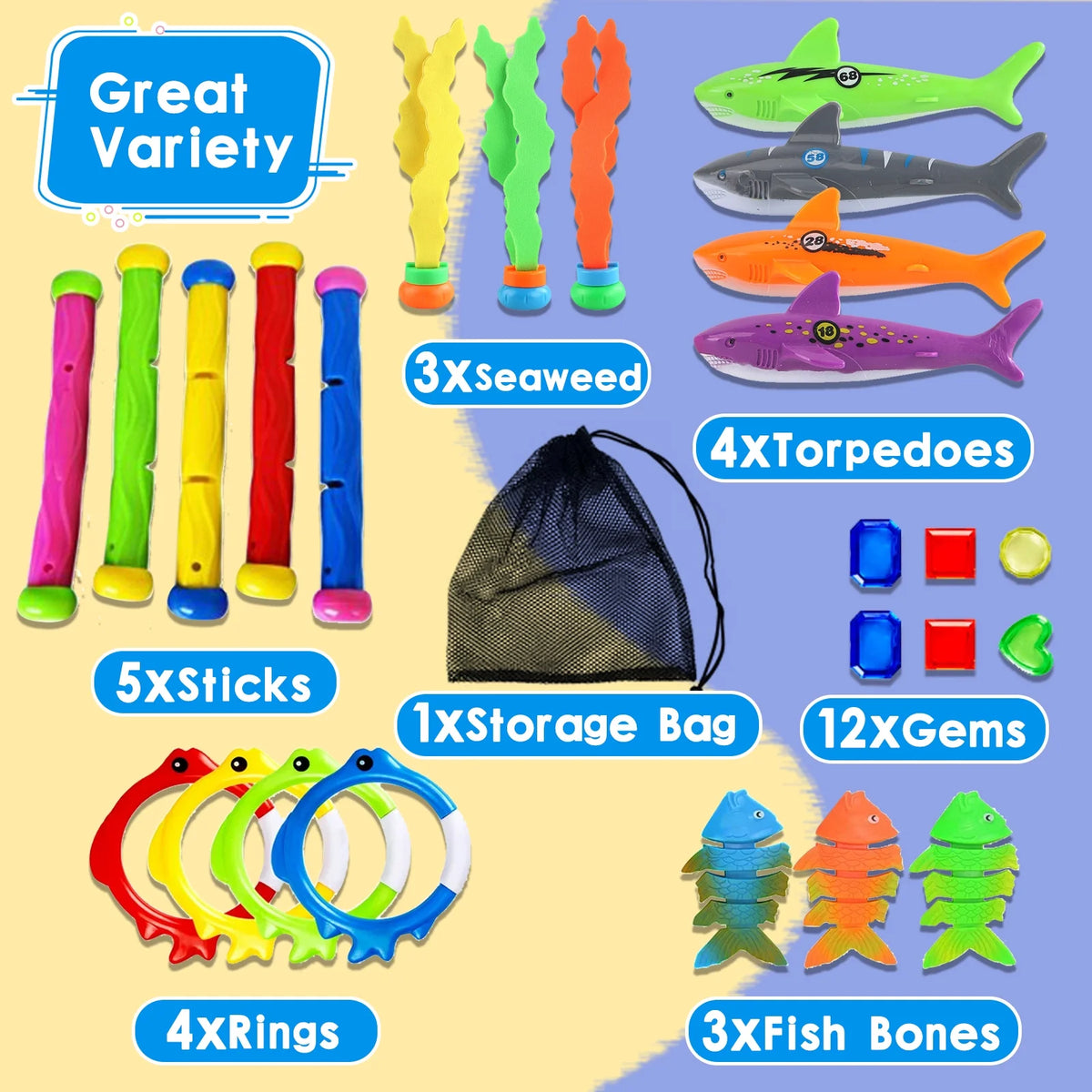 31 Pcs Pool Diving Toys with Storage Bag B6521