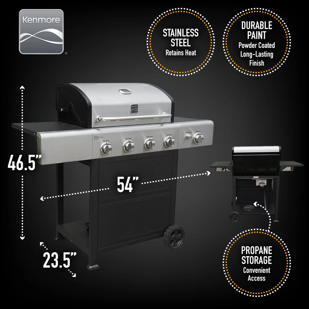 Stainless Steel/Black 4-Burner Propane Gas Grill with Side Burner F44219