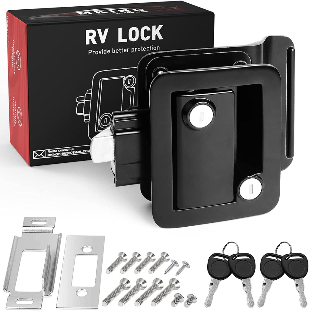 Black Zinc Alloy RV Entry Door Lock with Paddle Deadbolt 4 Keys H6957