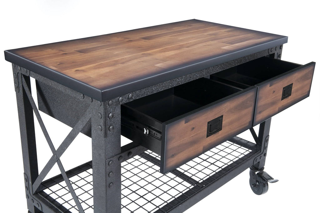 48 in x 24 in 2 Drawer Rolling Industrial Workbench with Wood Top E4297