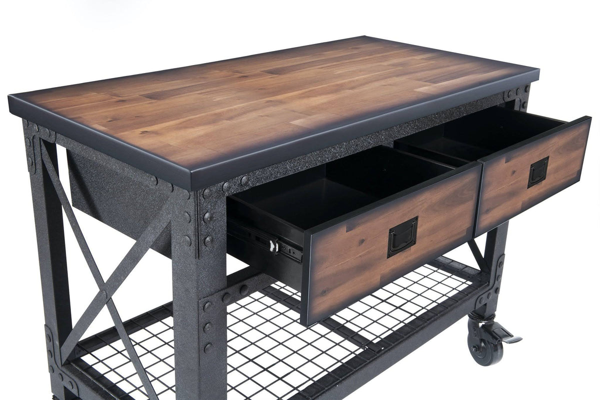 48 in x 24 in 2 Drawer Rolling Industrial Workbench with Wood Top E4297