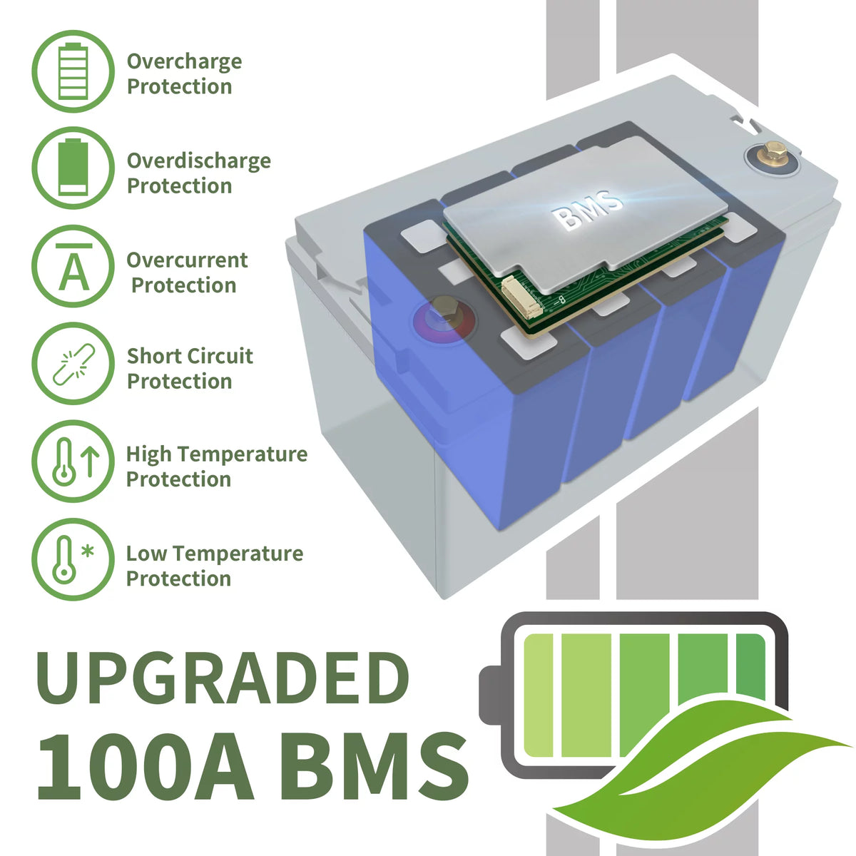 12V 100Ah LiFePO4 Lithium Battery with 100A BMS F449894