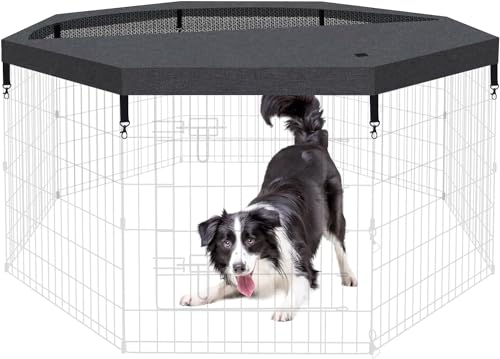 Black 8 Panels 24 Inch Metal Wire Pet Playpen with Top Cover X671397