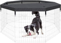 Black 8 Panels 24 Inch Metal Wire Pet Playpen with Top Cover X671397