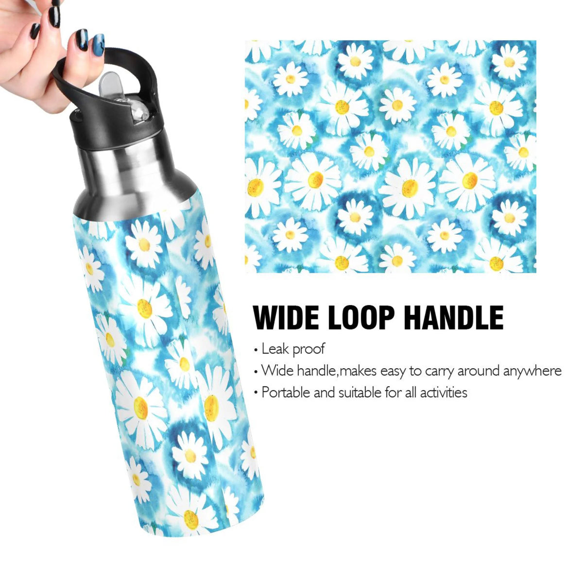 Blue Stainless Steel Insulated Water Bottle with Straw Lid V120