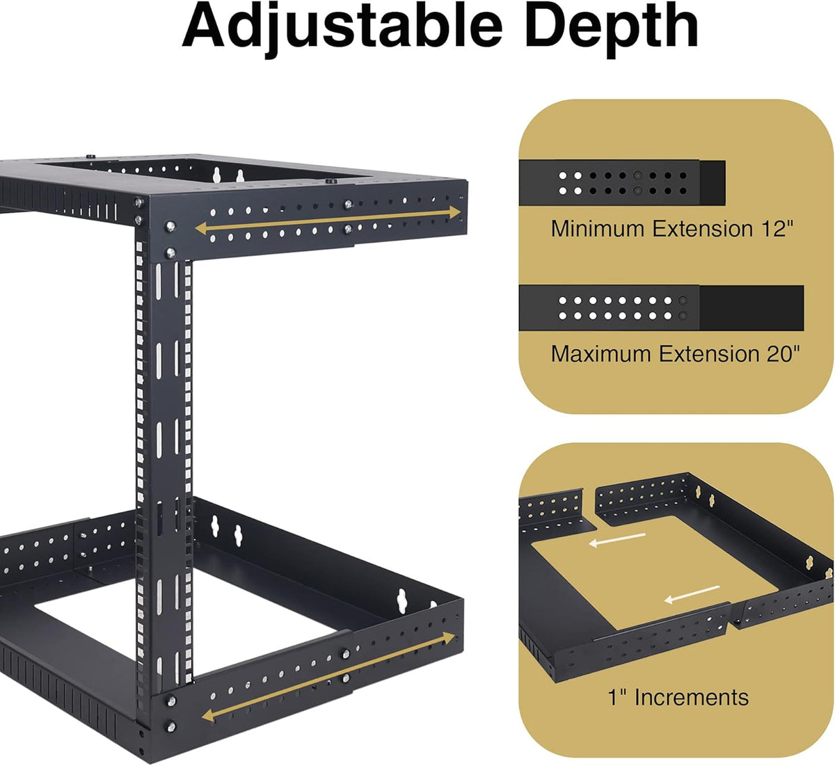 15U Wall-Mount Open Frame Server and Network Equipment Rack with Adjustable Depth 12"-20" L713