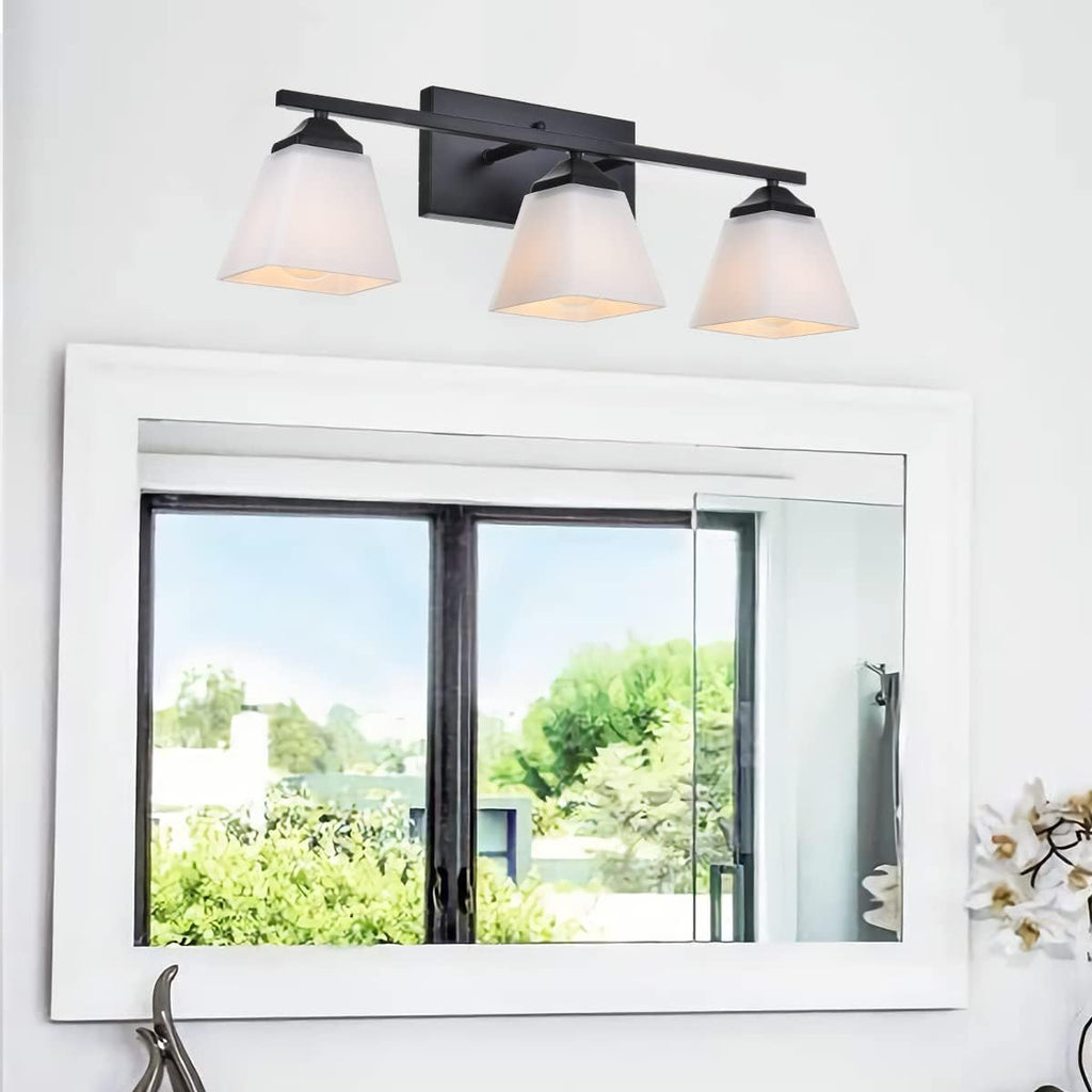 3 Light Black Bathroom Vanity Light Fixture with Opal White Glass Shade T6236