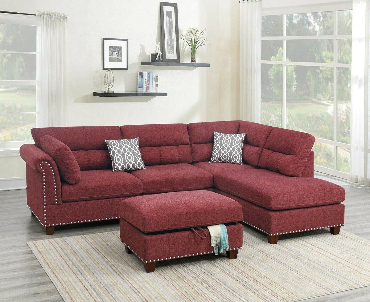 Red Velvet Sectional Sofa Y56783