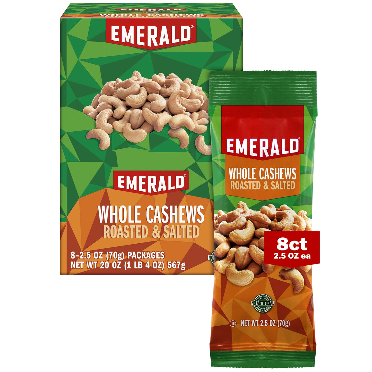 Whole Cashews Roasted & Salted 8 CT Box 20 oz Pack of 6 G948