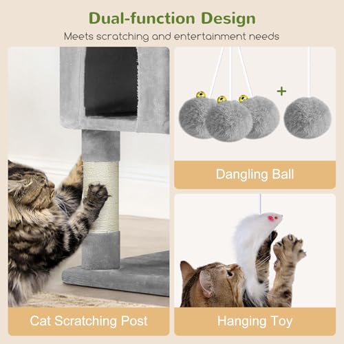 82-inch XXL Tall Cat Tree with Scratching Post, 3 Perches, 2 Condos, 2 Hanging Baskets, Light Grey I297172