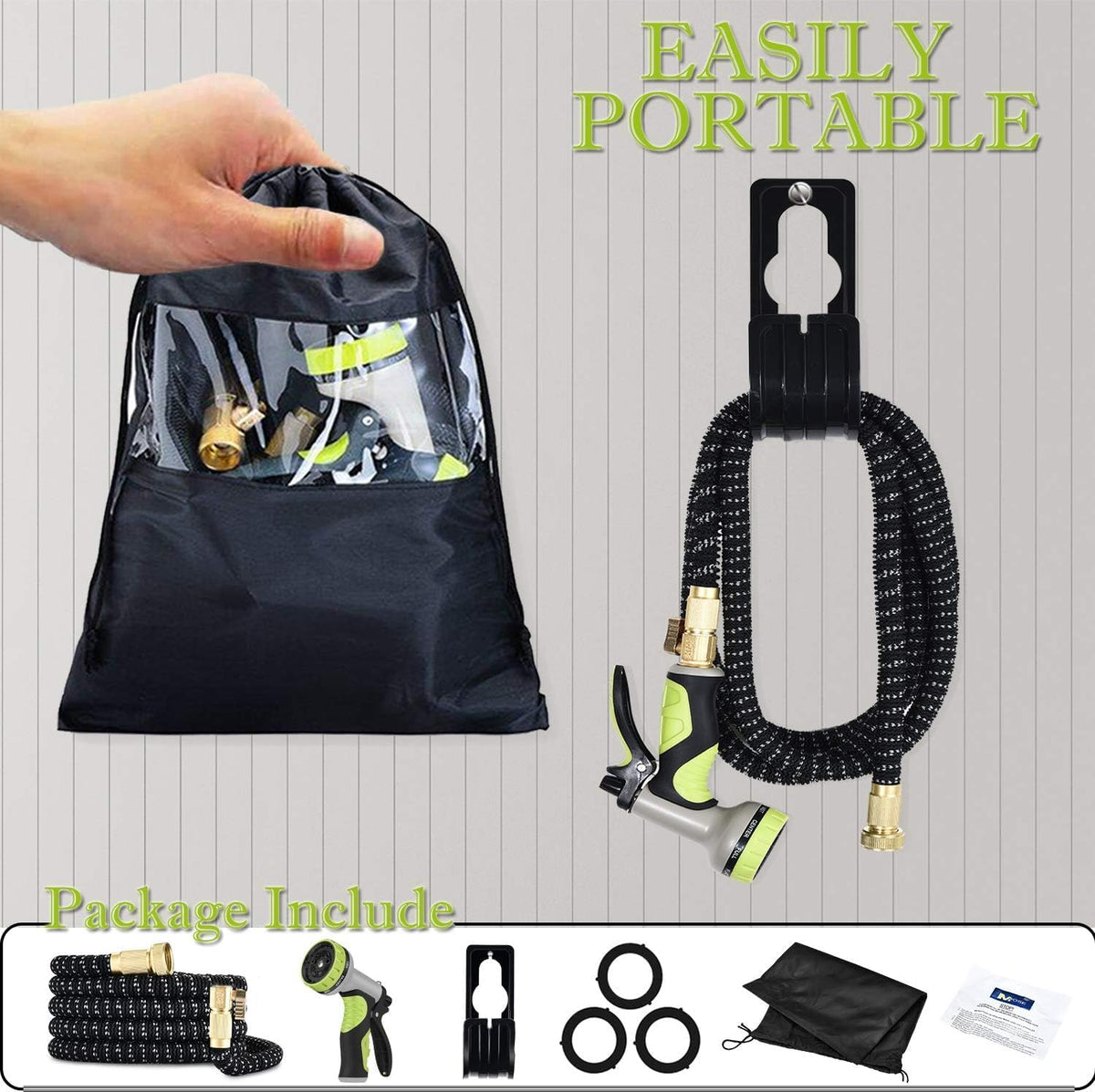 50FT Expandable Garden Hose with 9 Function Nozzle and Solid Brass Fittings V5448