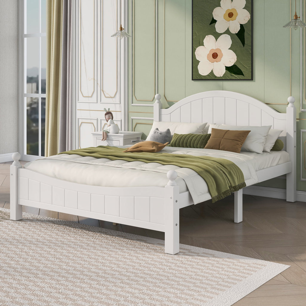 White Solid Wood Platform Bed Queen J751070