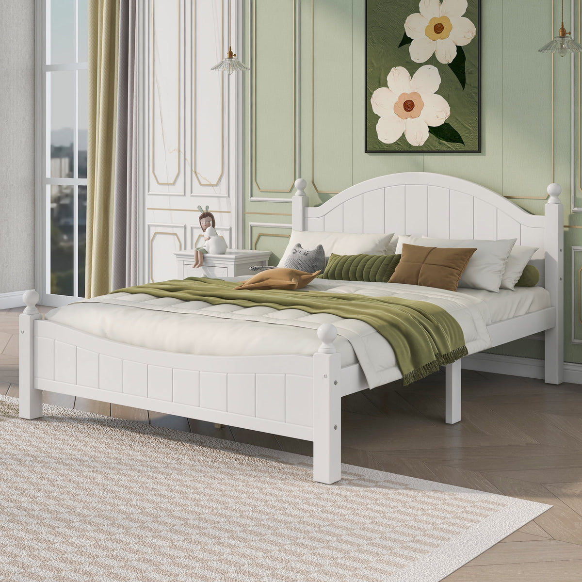 White Solid Wood Platform Bed Queen J751070