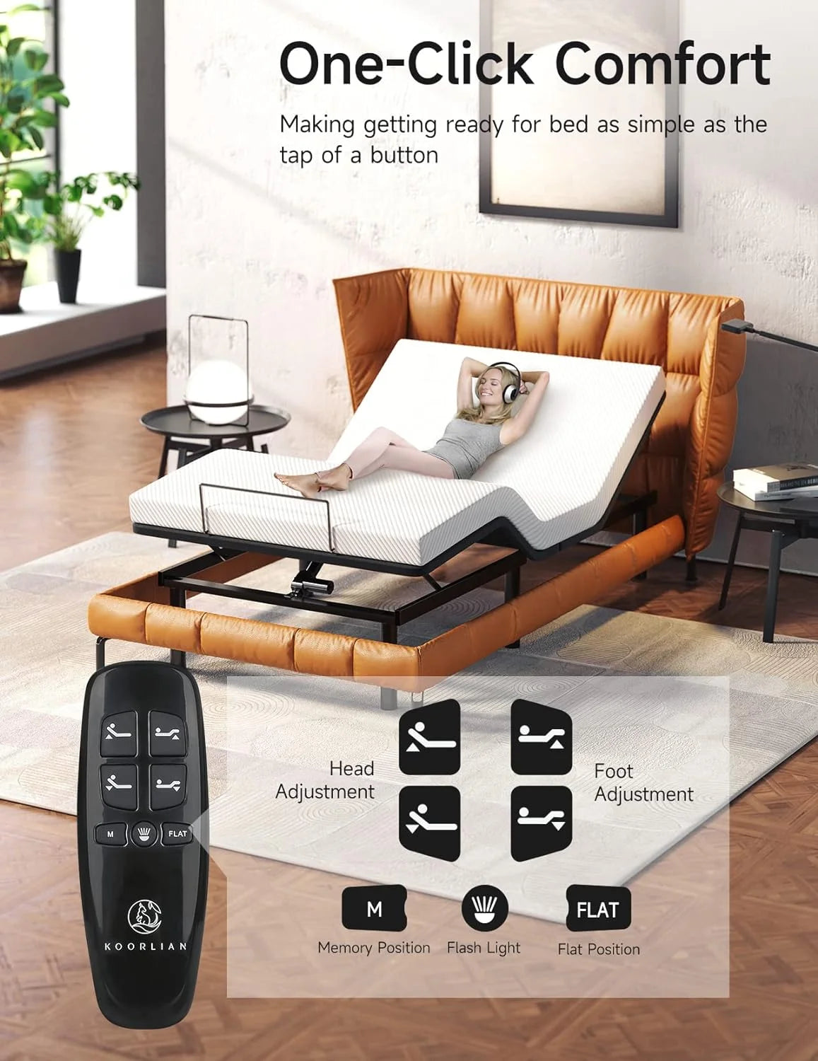Adjustable Twin Size Ergonomic Bed Frame with Remote H7537