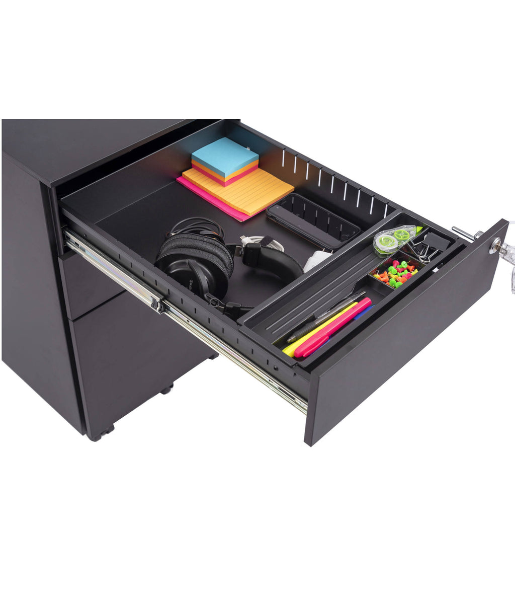 Black Wide 3 Drawer Rolling File Cabinet N149