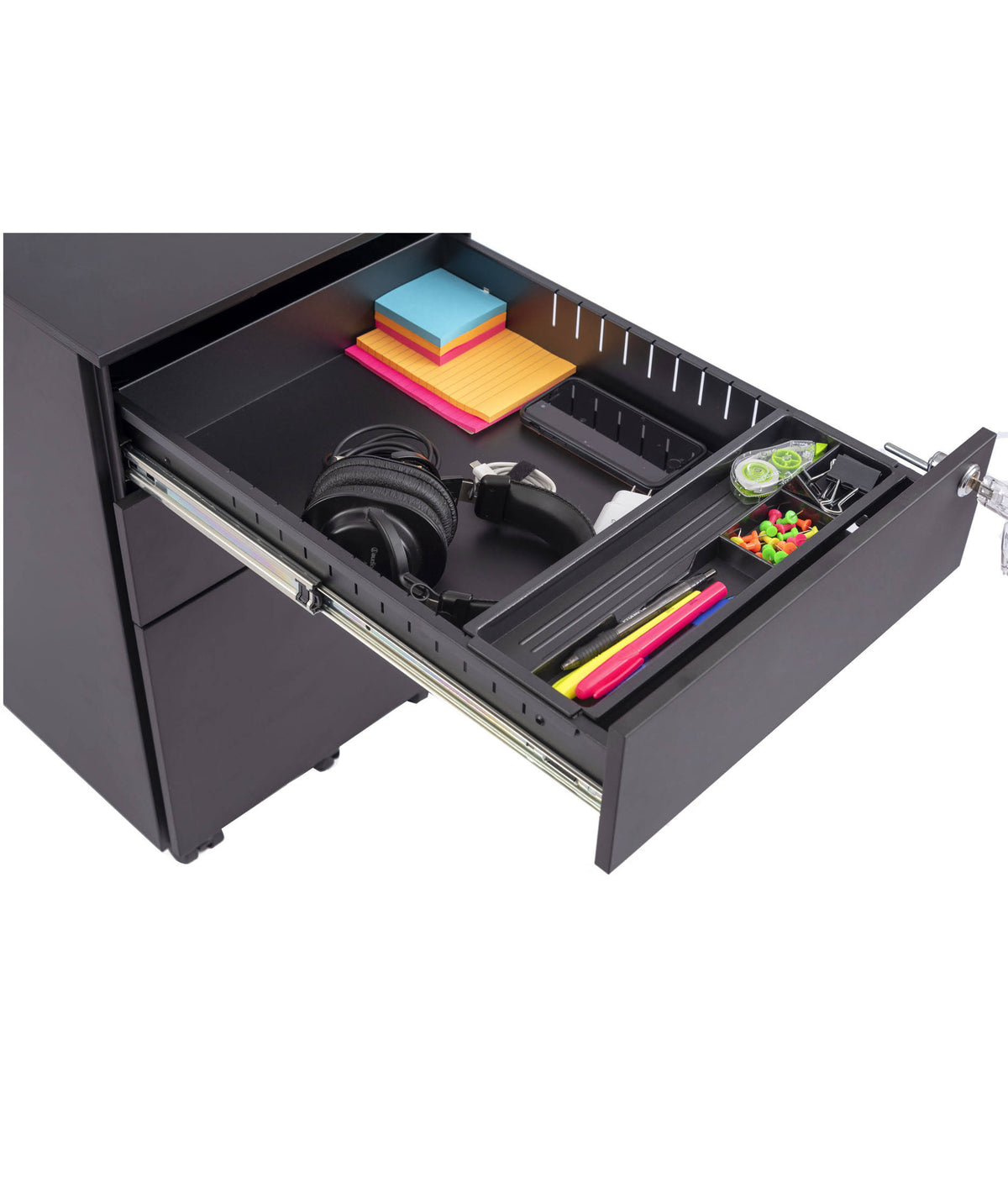 Black Wide 3 Drawer Rolling File Cabinet N149