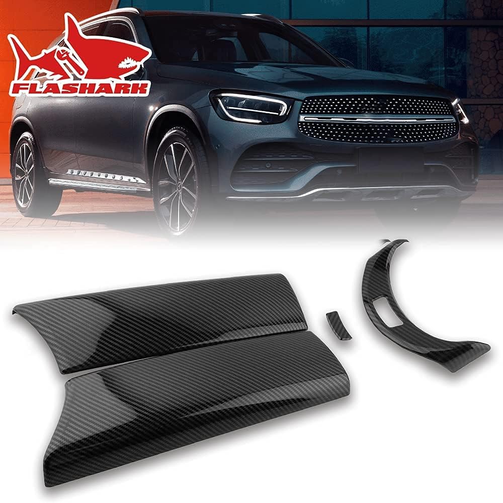 ABS Carbon Car Interior Center Armrest Box Trim Cover Console Box Protect Cover Bundle with Buttons Frame Decoration Sticker Trim Fit for Mercedes Benz C Class W205 2015-2020/GLC X253（2pcs） M7397