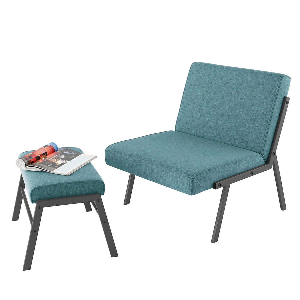 Green Linen Accent Chair with Ottoman M5059