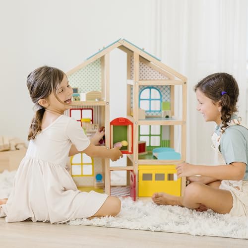 Wooden Dollhouse with 15 pcs Furniture V93855