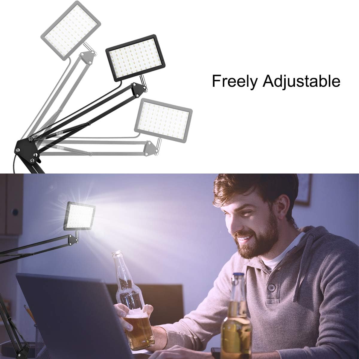 2 Packs 70 LED Video Conference Lighting with Clamp Scissor Arm Stand, Color Filters, USB Wall Charger, 5600K USB Studio Light Kit H3138