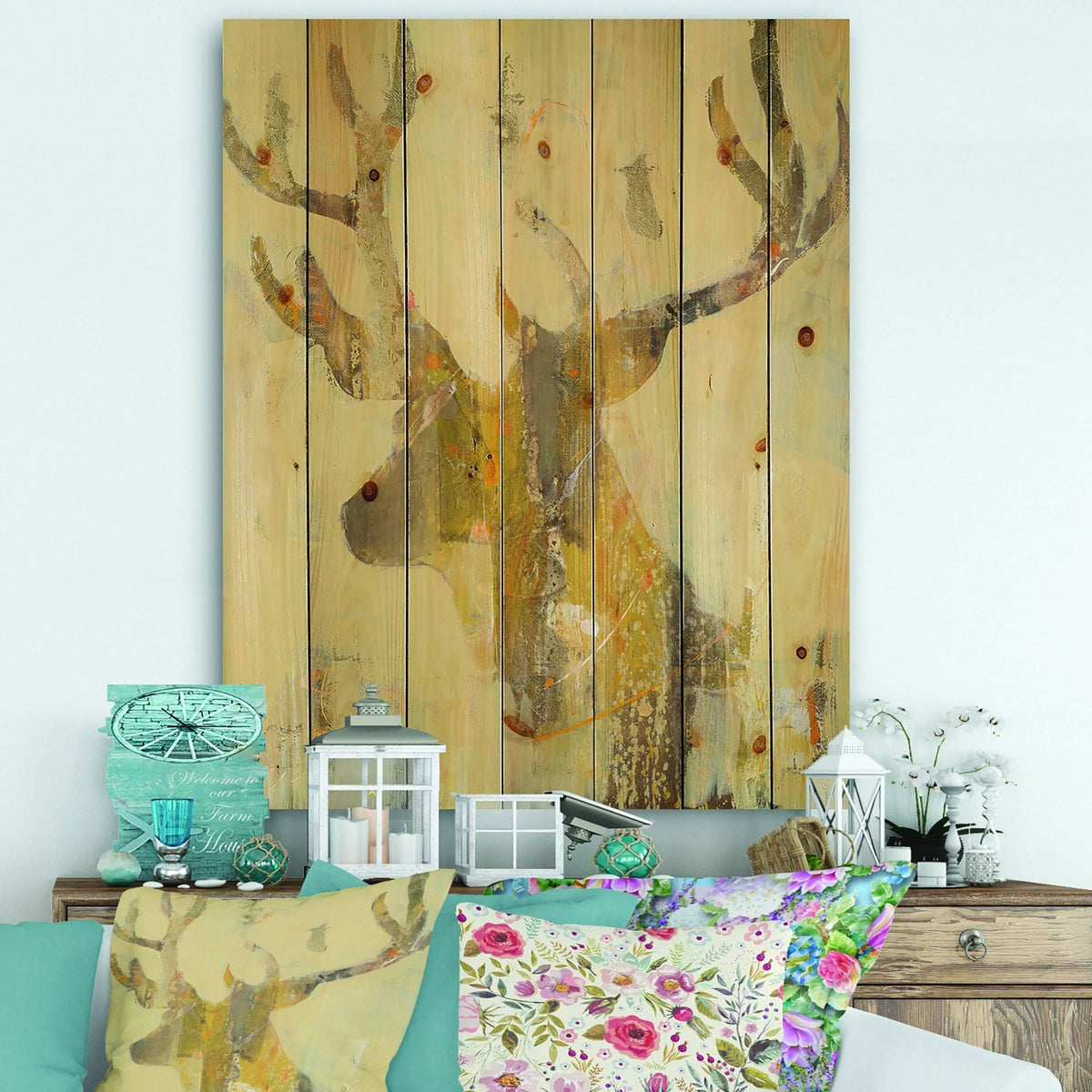 Brown Modern Farmhouse Print on Natural Pine Wood L4958