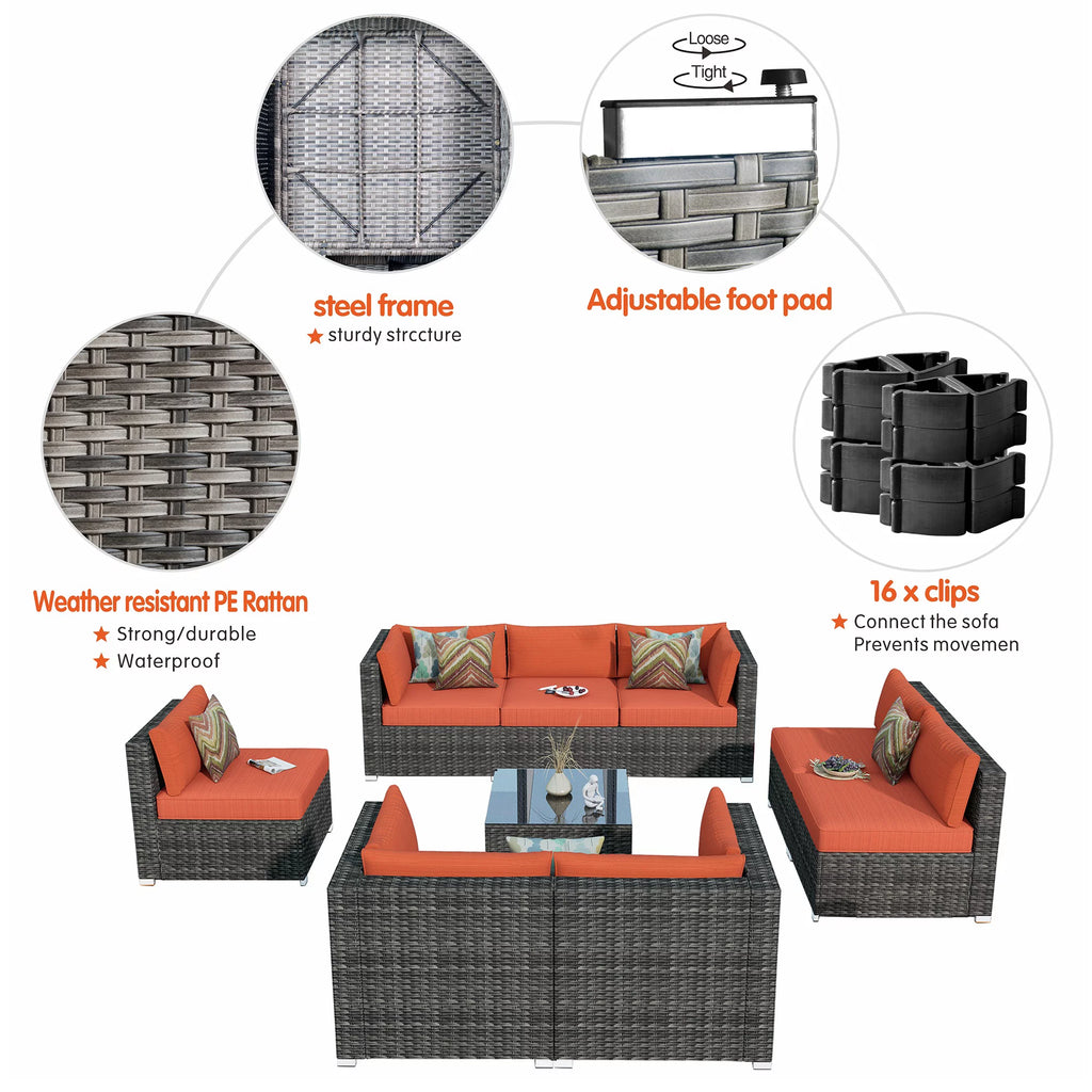 9 Piece All Weather Wicker Patio Sectional Sofa Set with Coffee Table H446353