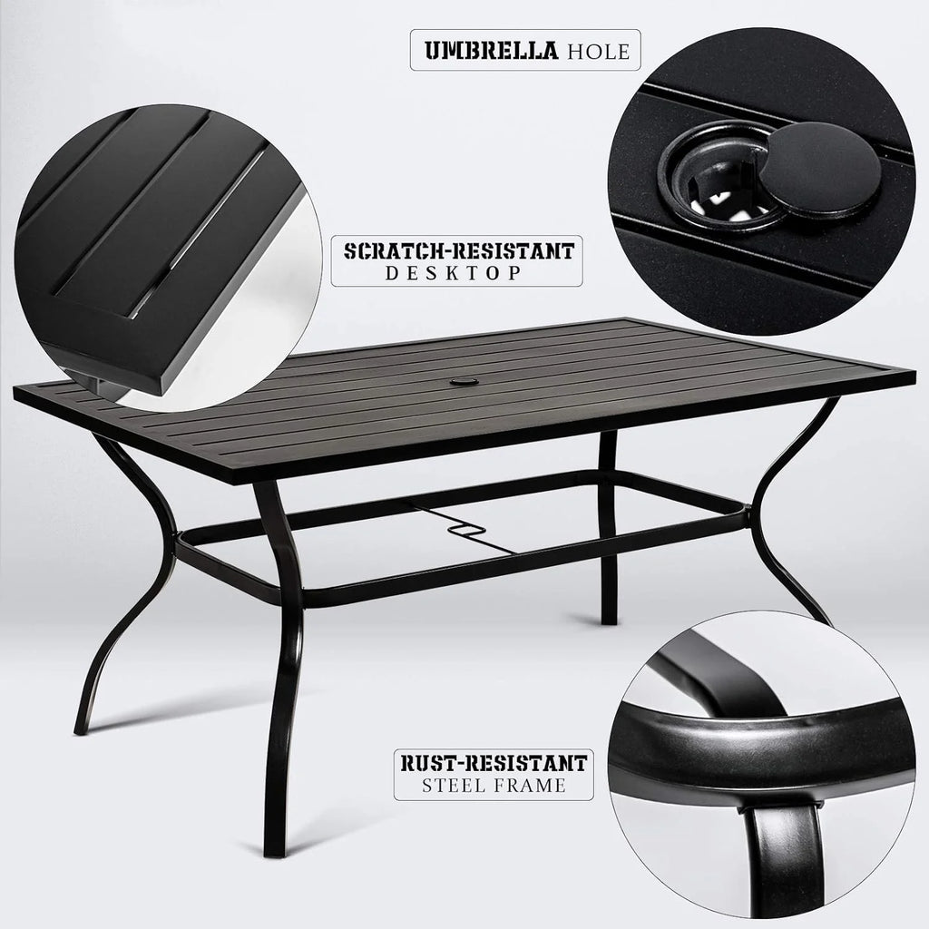 4 Seat Metal Square Outdoor Dining Table with Umbrella Hole, Black H83548