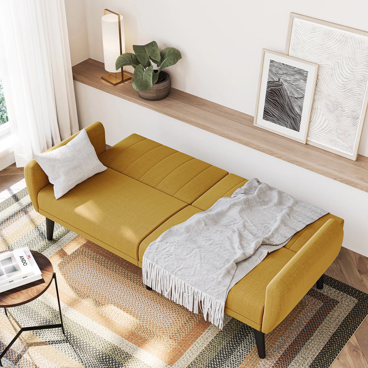 Convertible Sofa Bed Yellow C594889