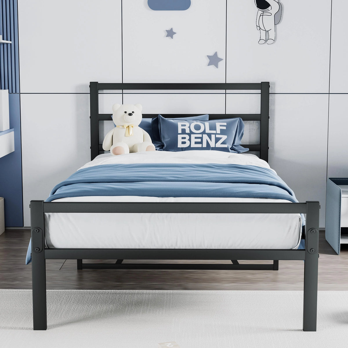 Black Full Metal Platform Bed with Headboard and Footboard V625285