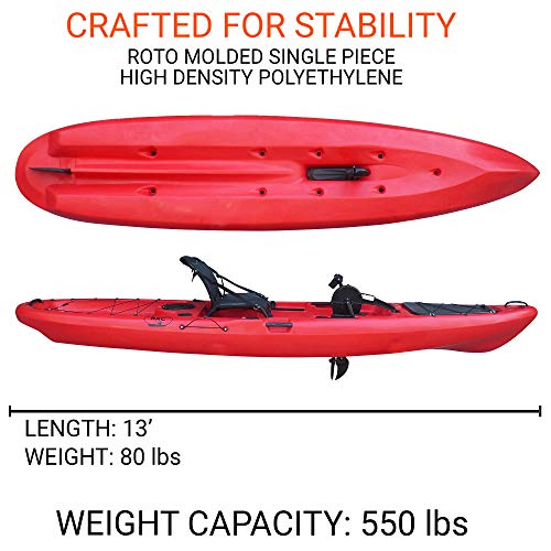 13' Pedal Drive Fishing Kayak with Rudder System and Paddle R7601