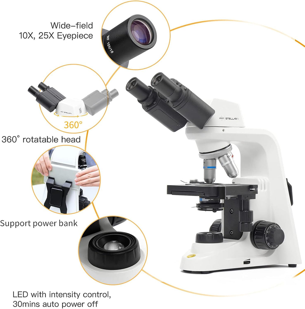 Professional Lab Compound Microscope, 40X-2500X Magnification, Binocular Head S728424