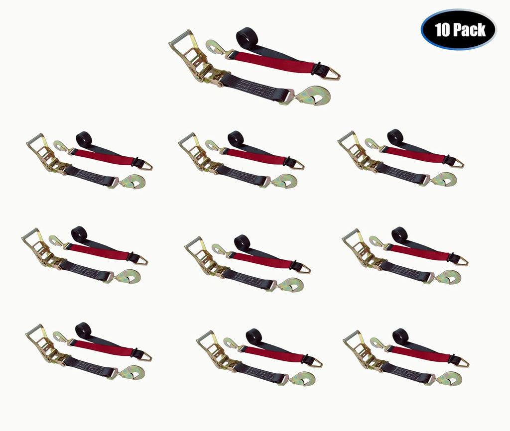 8' Tie Down Ratchet Axle Strap with Snap Hooks Yellow 10-Pack P215