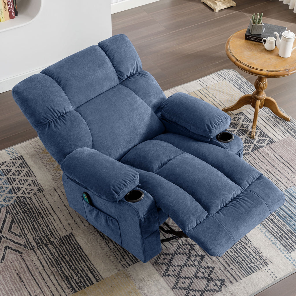 Blue Ergonomic Massage Rocker Recliner Chair with Vibration and Heat P98857