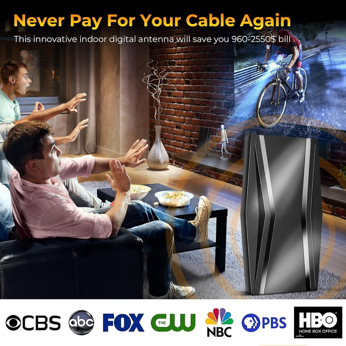 TV Antenna with Amplifier and 42ft Coax Cable G502