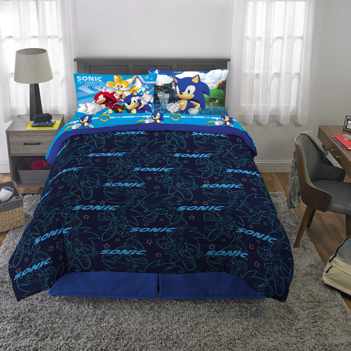 Kids Full Bed in a Bag, Comforter and Sheets, Blue I847