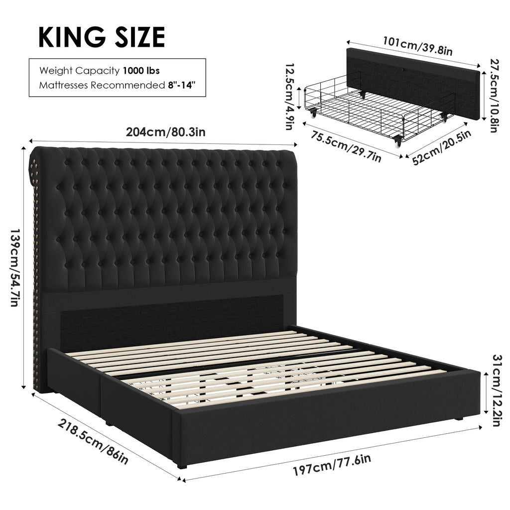 Queen Size Storage Bed with Tall Headboard and Drawers F337584