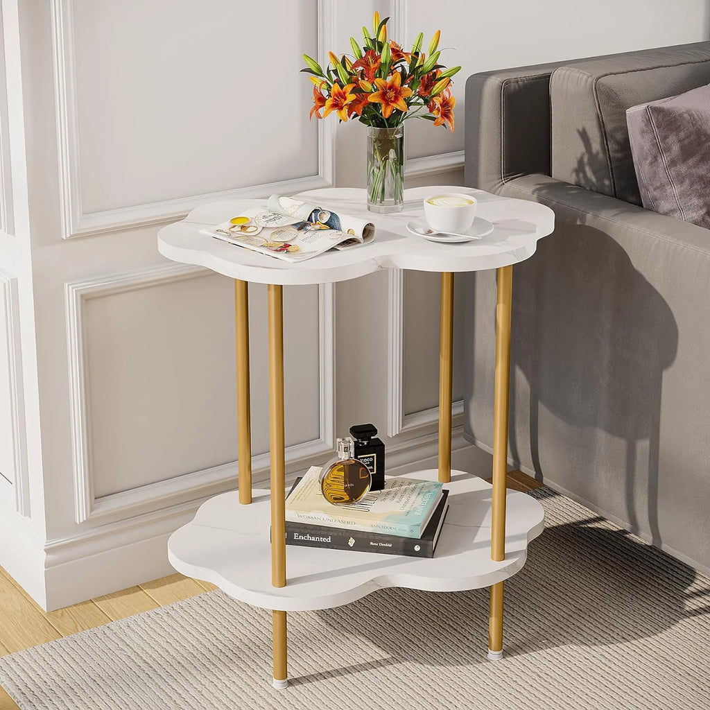 White Gold Faux Marble 2-Tier End Table Q5464