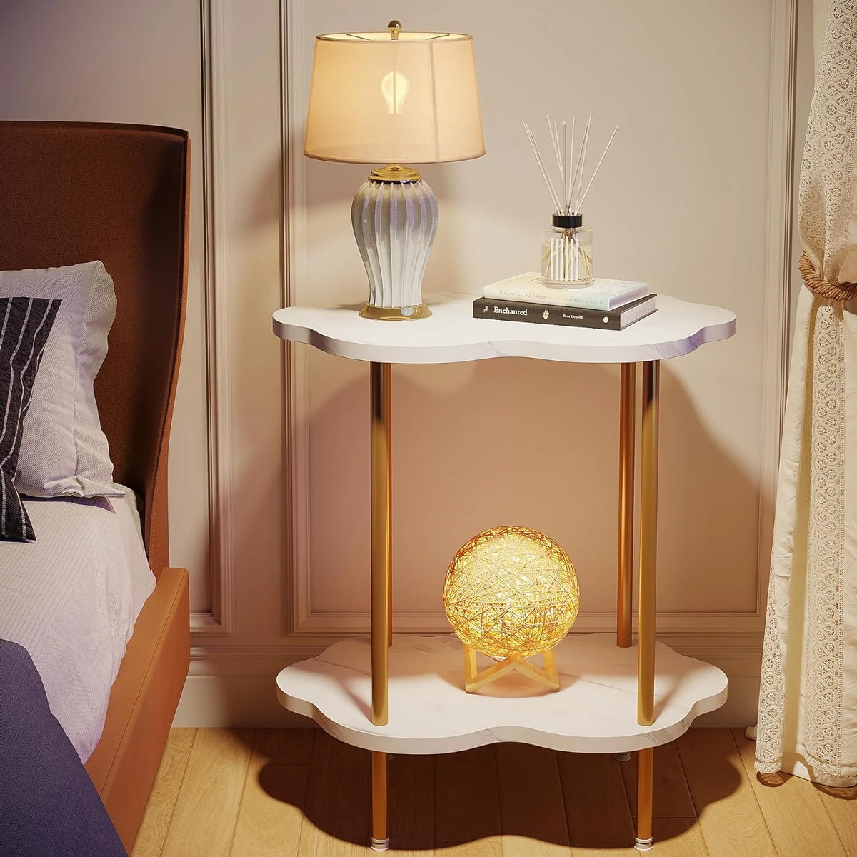 White Gold Faux Marble 2-Tier End Table Q5464