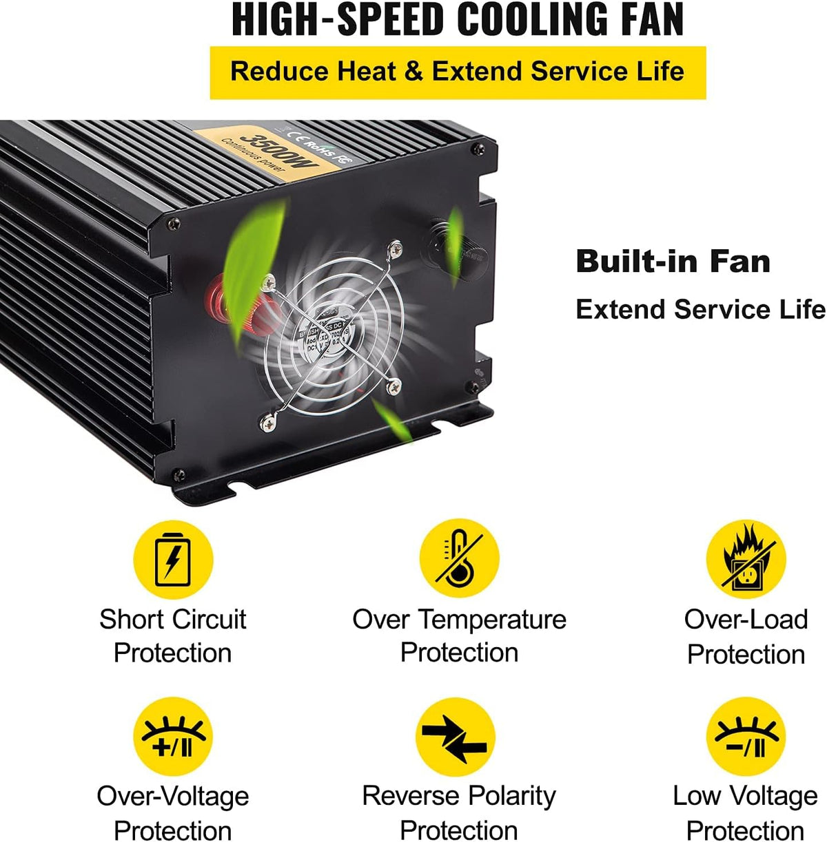 3500W Modified Sine Wave Power Inverter, DC 12V to AC 120V, with LCD Display and Remote Controller H4167