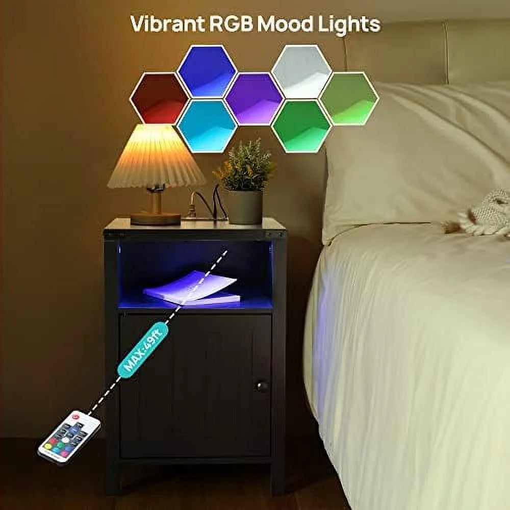 Nightstand with LED Lights and Charging Station Grey C35951