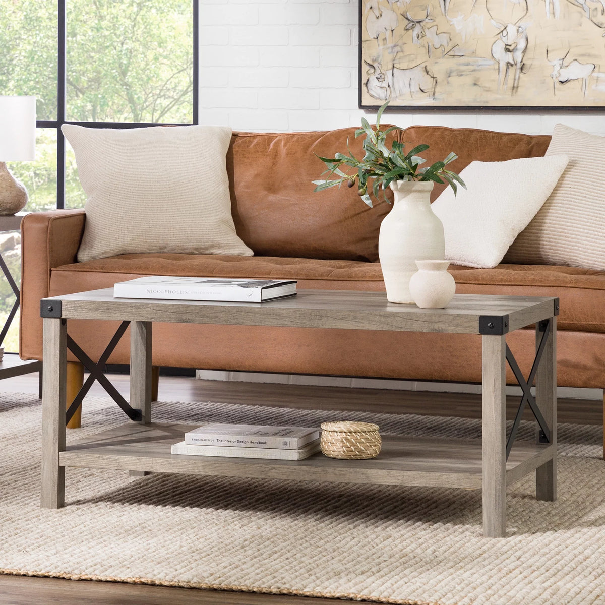 Gray Wash Metal X Coffee Table P5395