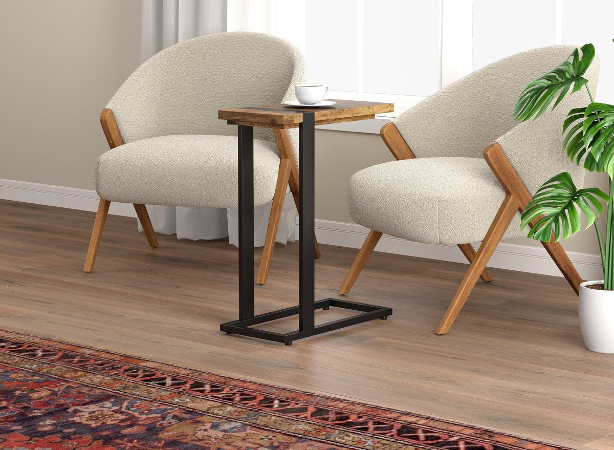 C-Shaped Brown Reclaimed Wood Black Metal End Accent Table H949