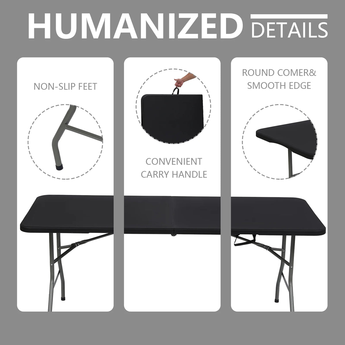 6ft Black Portable Plastic Folding Table Q304