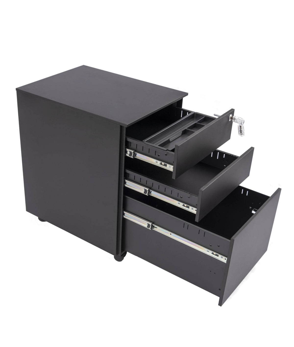 Black Wide 3 Drawer Rolling File Cabinet N149