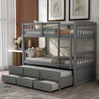 Twin Over Twin Bunk Bed with Trundle Gray U239