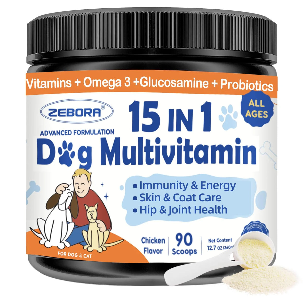 Dog Multivitamin Powder with Glucosamine, Omega 3, Probiotics G481562