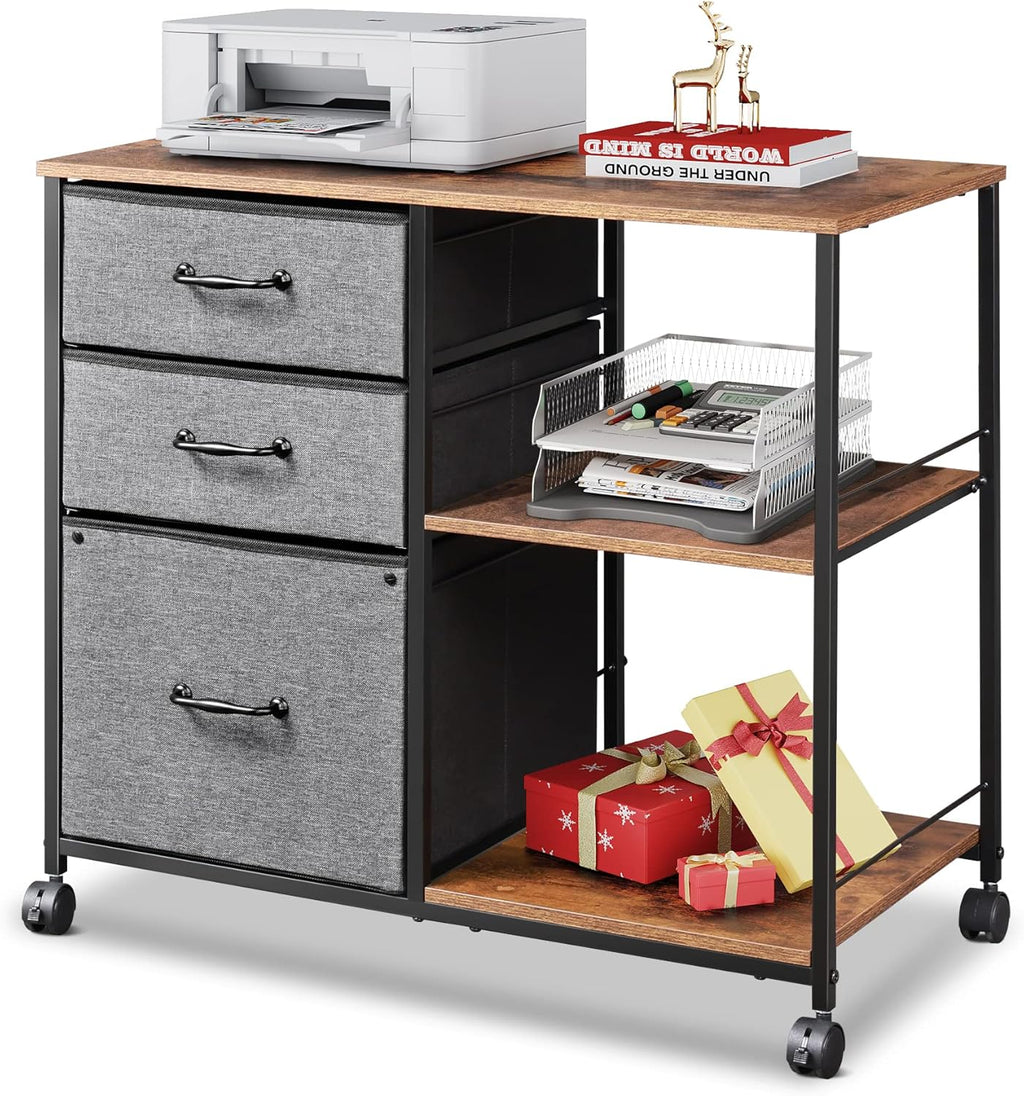 3 Drawer Mobile File Cabinet with Storage Shelf, Black L7007
