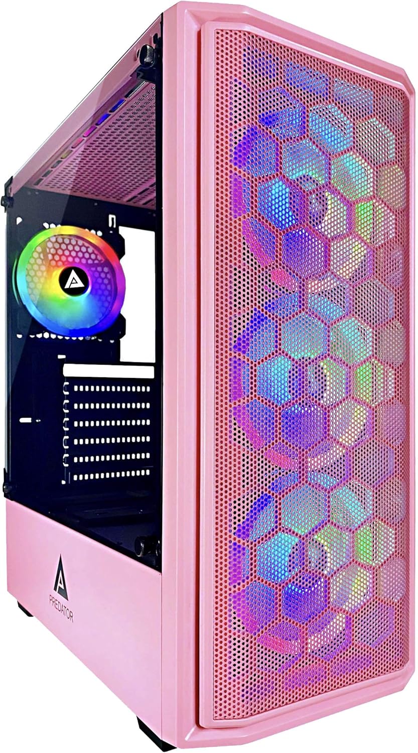 Pink Mid Tower Gaming Case with Tempered Glass Panel and 4 RGB Fans P535