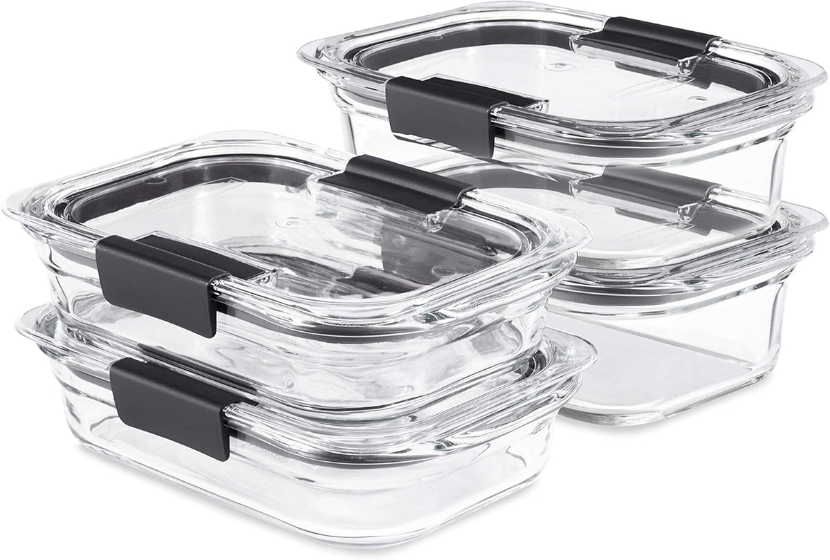 8-Piece Glass Food Storage Containers with Lids, Clear/Grey X88516
